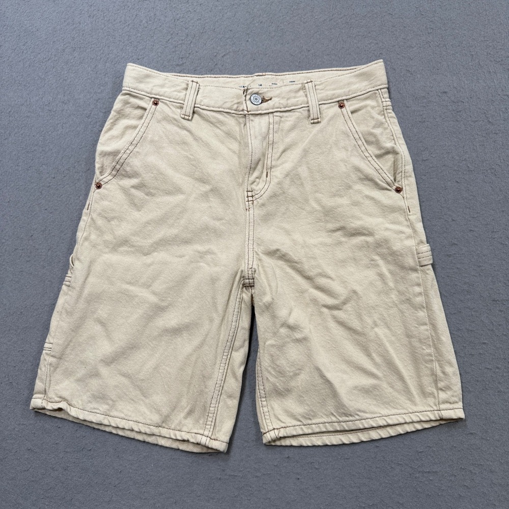 Old Navy Carpenter Shorts Boy's 14 Beige Baggy Built-In Tough Utility Workwear